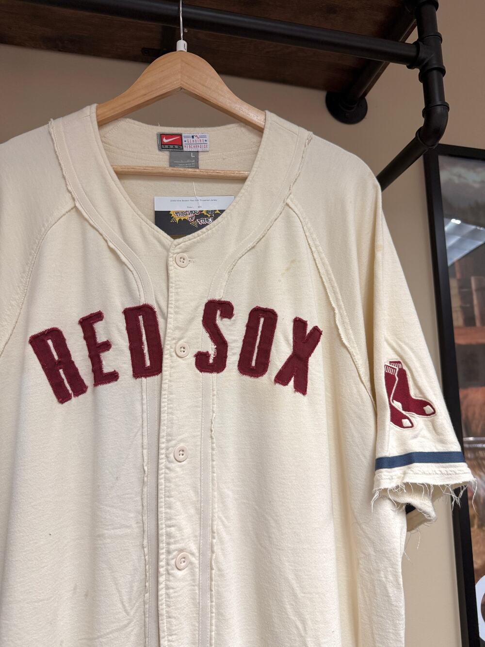 2009 Nike Boston Red Sox Vintage Thrashed Bamboo Rayon Baseball Jersey Blank